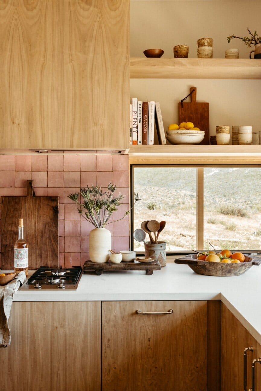 "Desert views meet warm wood in this serene kitchen sanctuary!"