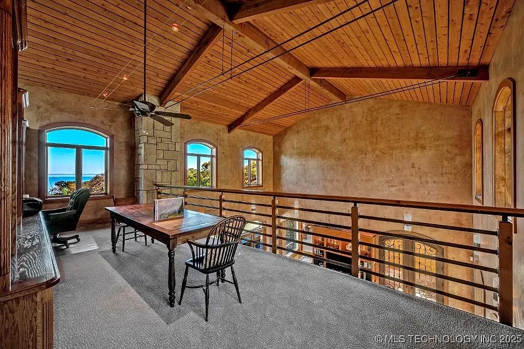 Loft time — curved beams overhead, bright walls, kind of dreamy.