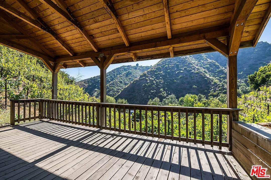Here's the deck—open beams, warm wood. Feels a treehouse lounge.