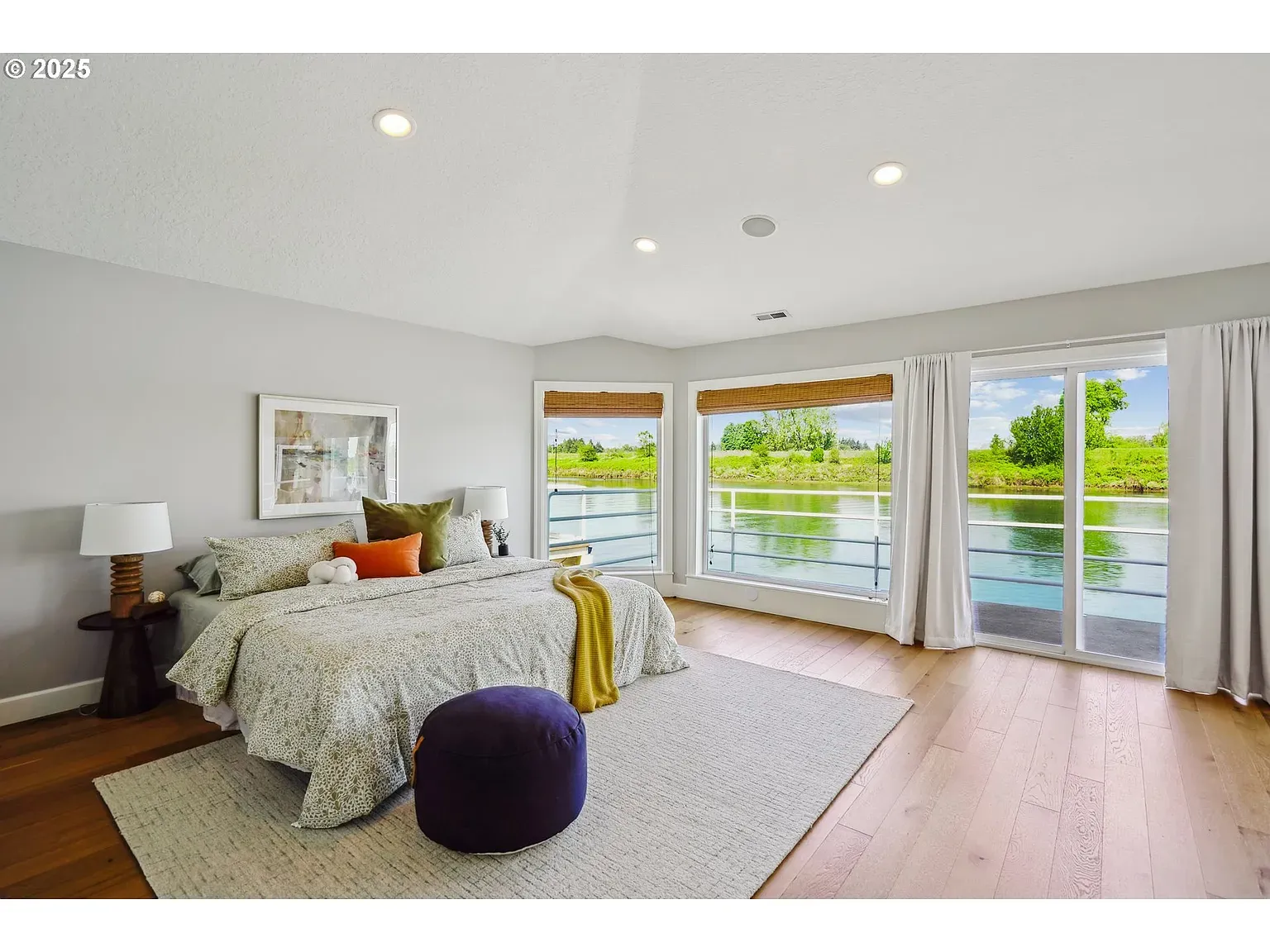 Bedroom goes soft gray. Big windows, cozy textures. Easy yes.