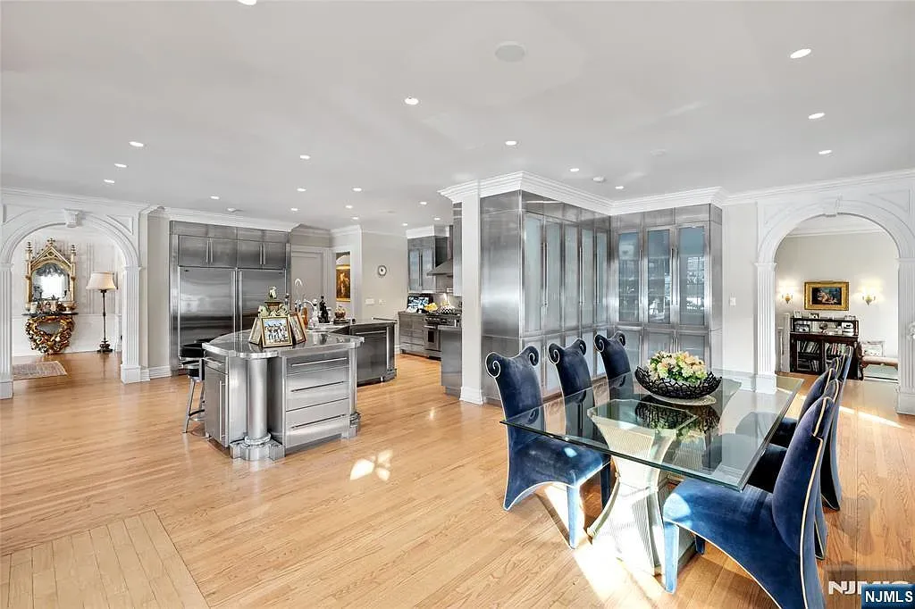 Shiny steel with honey floors. Not sure about this combo, but sleek.