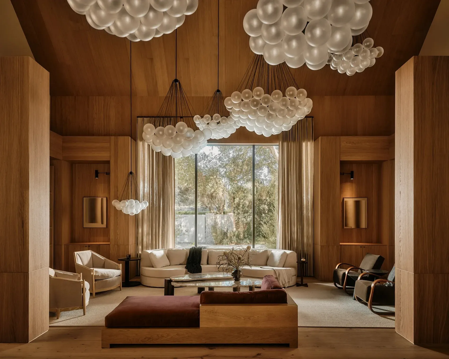 These cloud lights under the vault? Kinda magical. Soft glow, big airy volume. Obsessed.