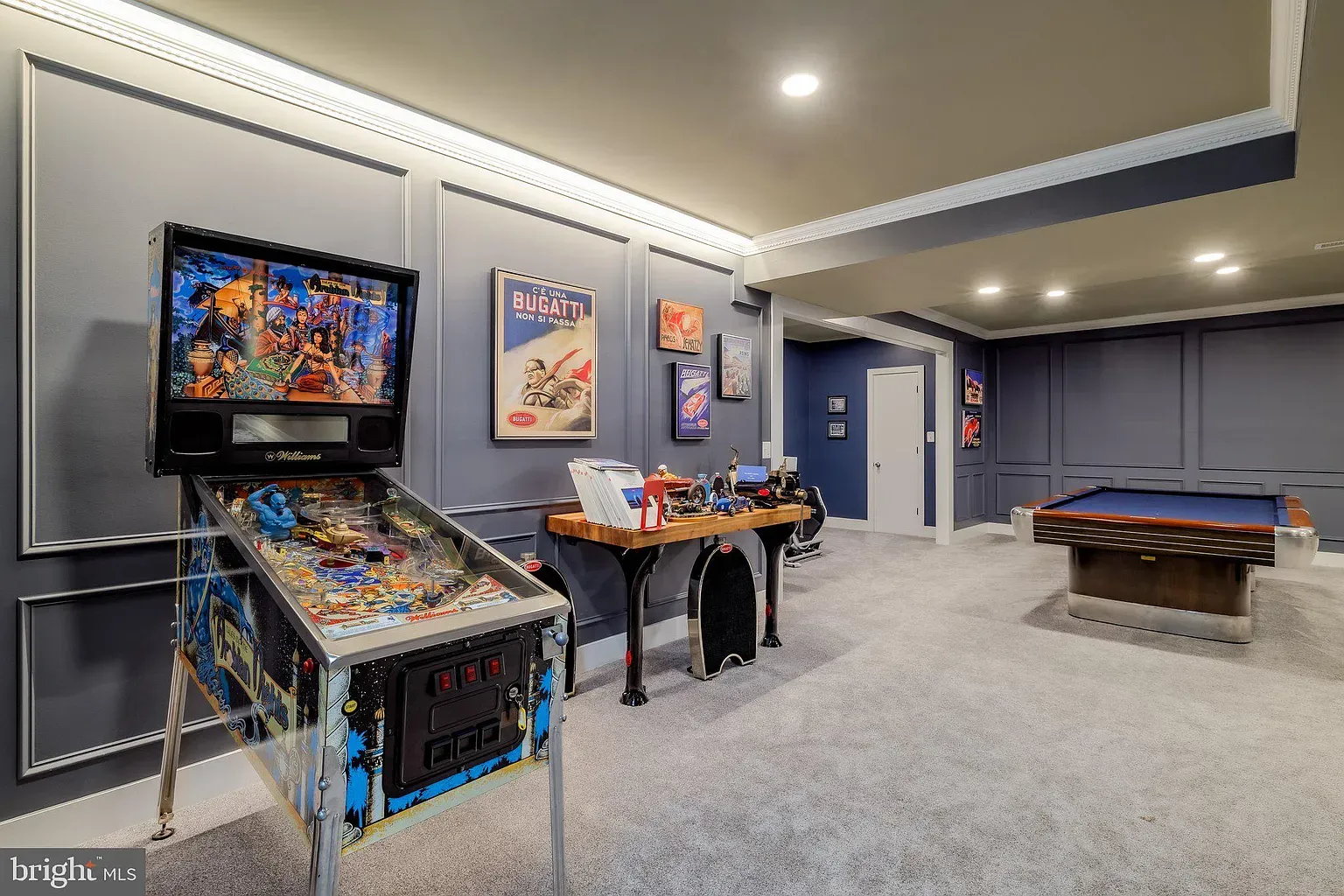 Game room in navy. Classy backdrop for chaos.