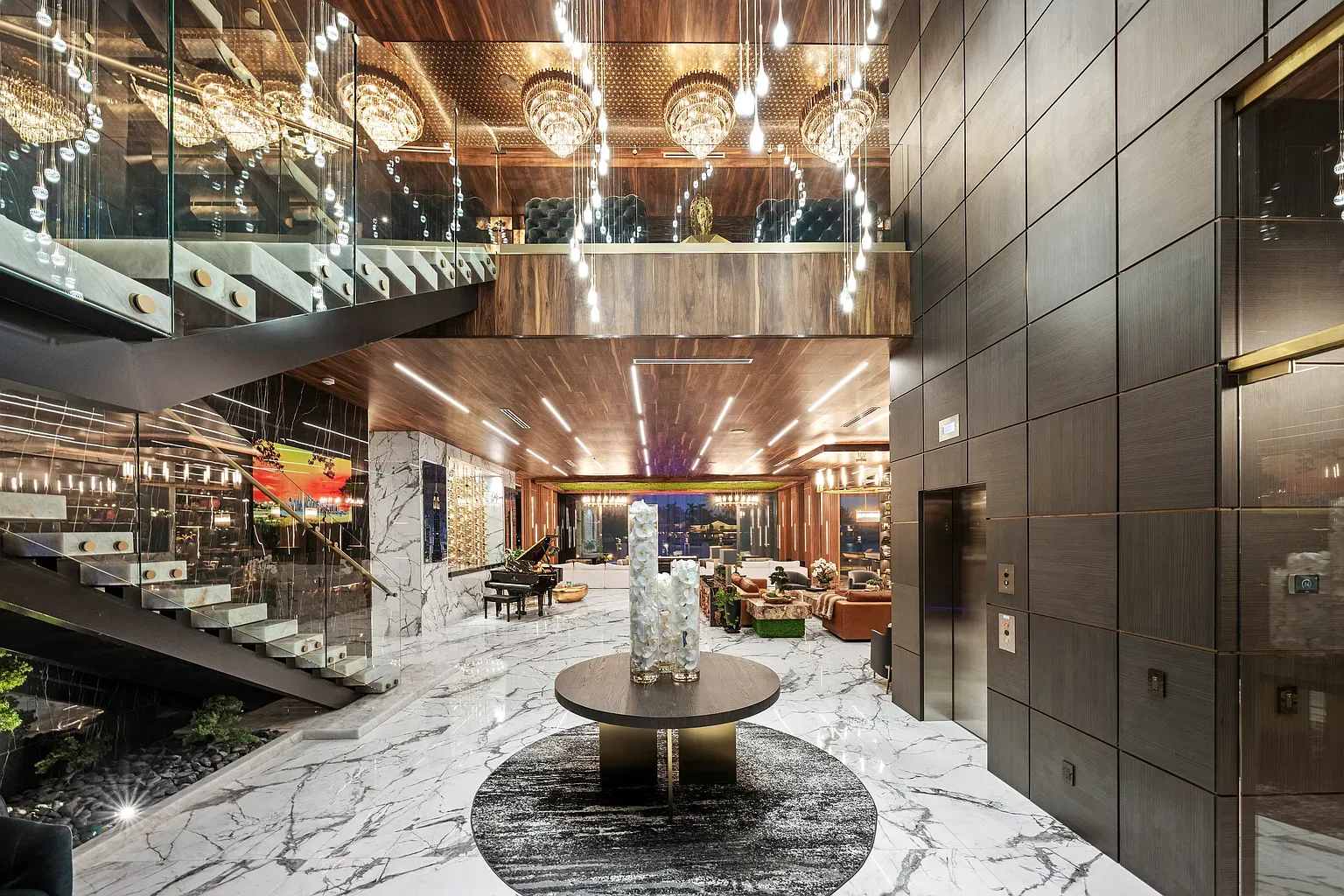 Chandelier city in the foyer. Sparkles everywhere.