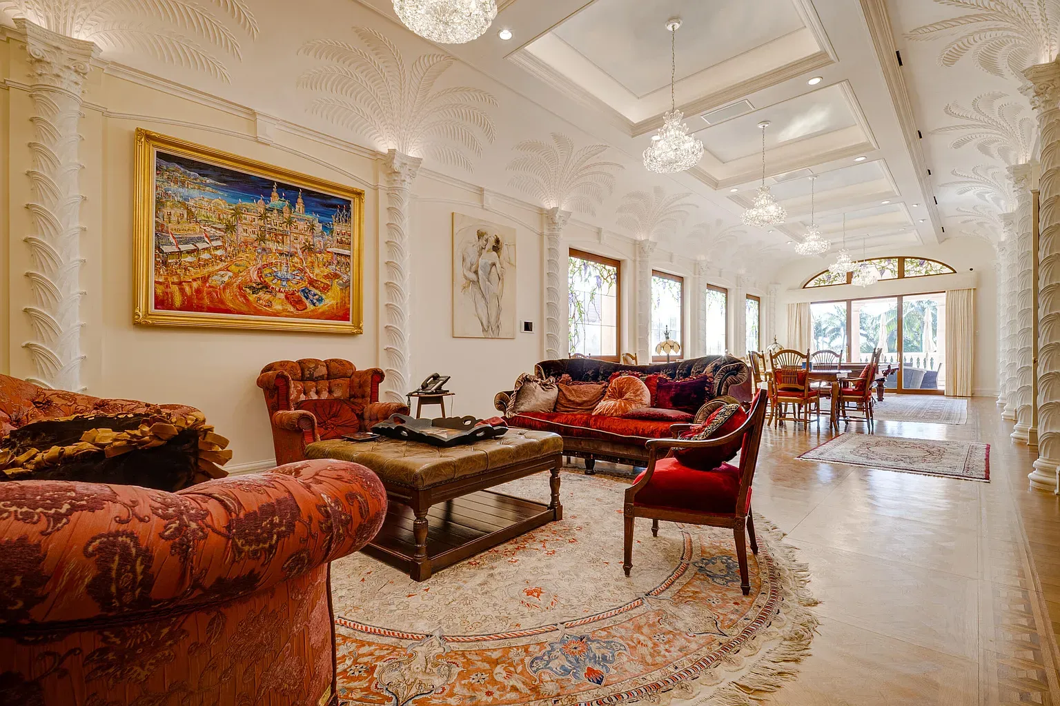 Ceiling with leaf coffers is wild. Love it, or too ornate?