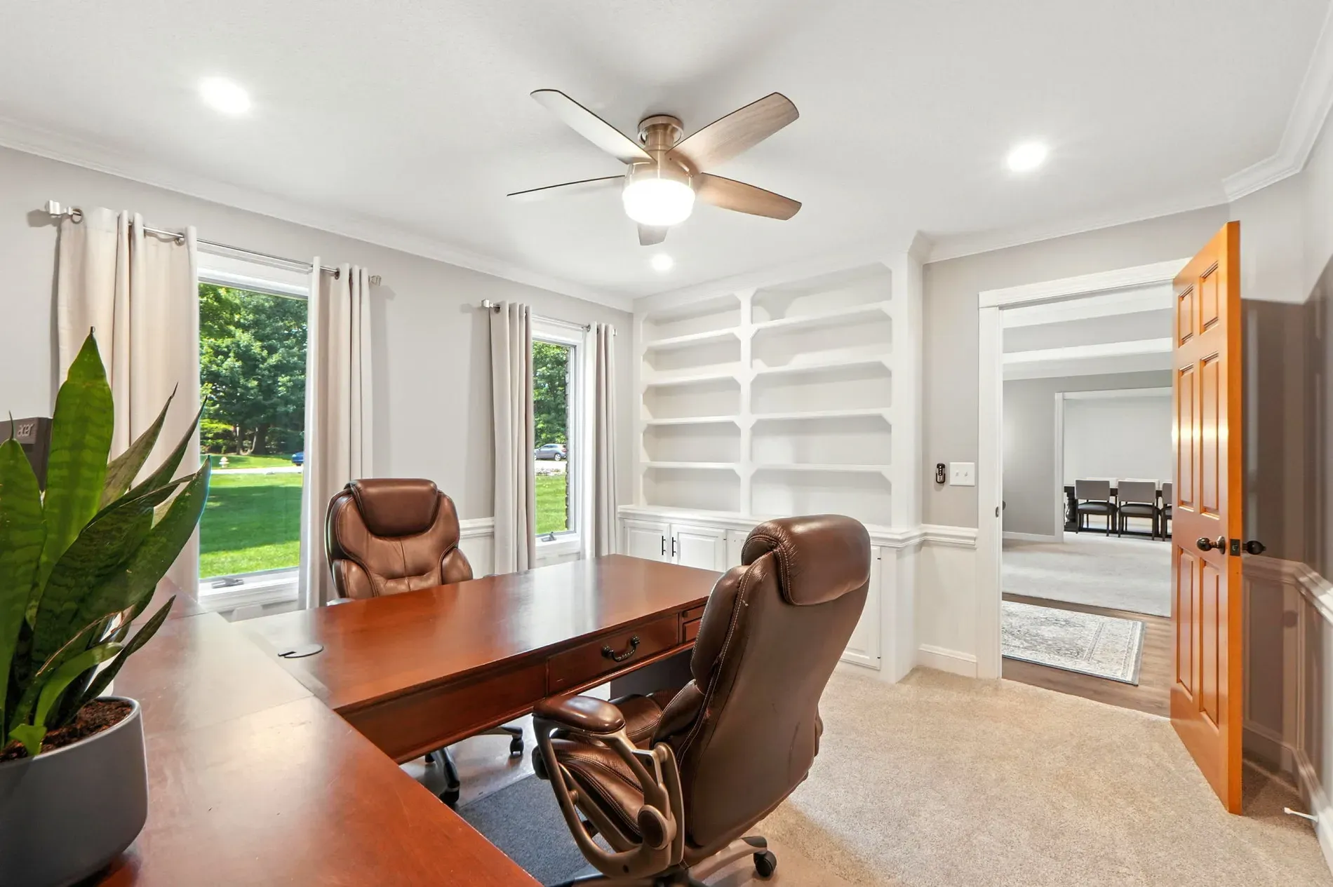 Office with double windows. Good light, decent view. Desk placement okay?