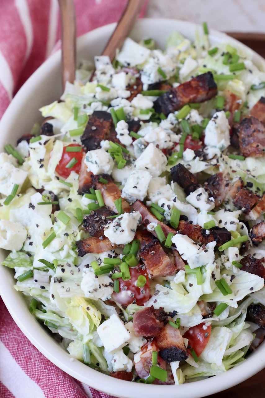 a fresh bowl with blue cheese crumbles