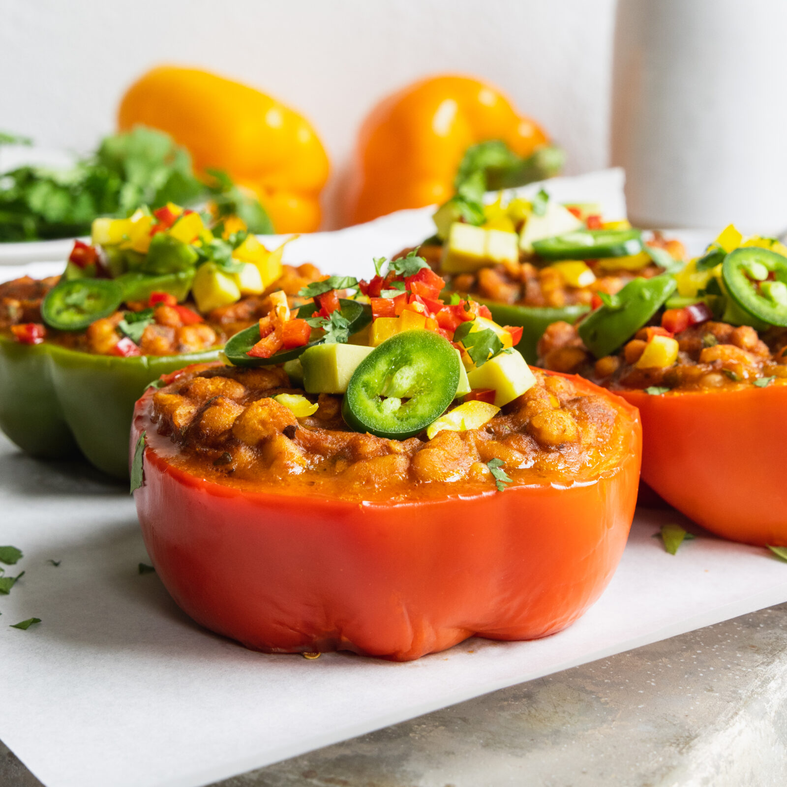 a stuffed bell pepper with vibrant colors