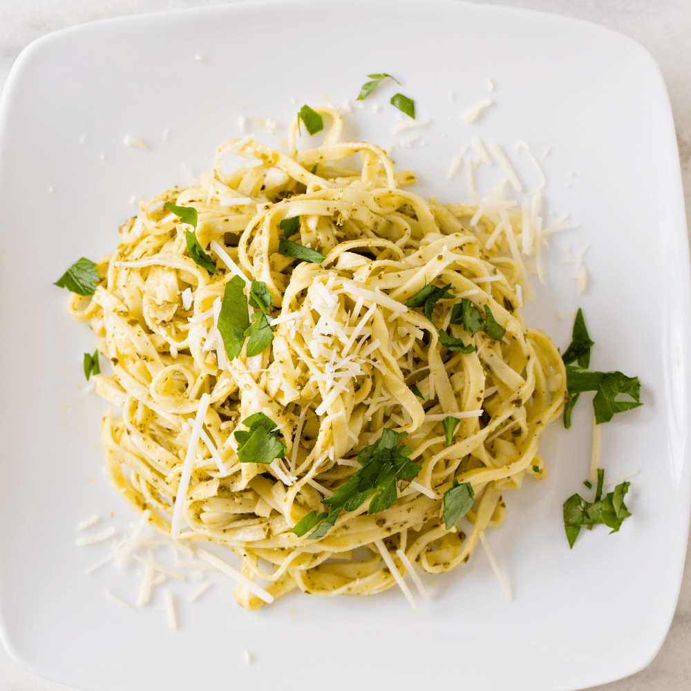 five ingredient Asparagus Pasta with Mint Pesto