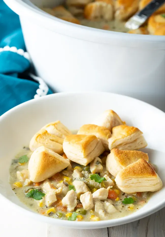 Crock Pot Chicken Pot Pie (With Biscuits)