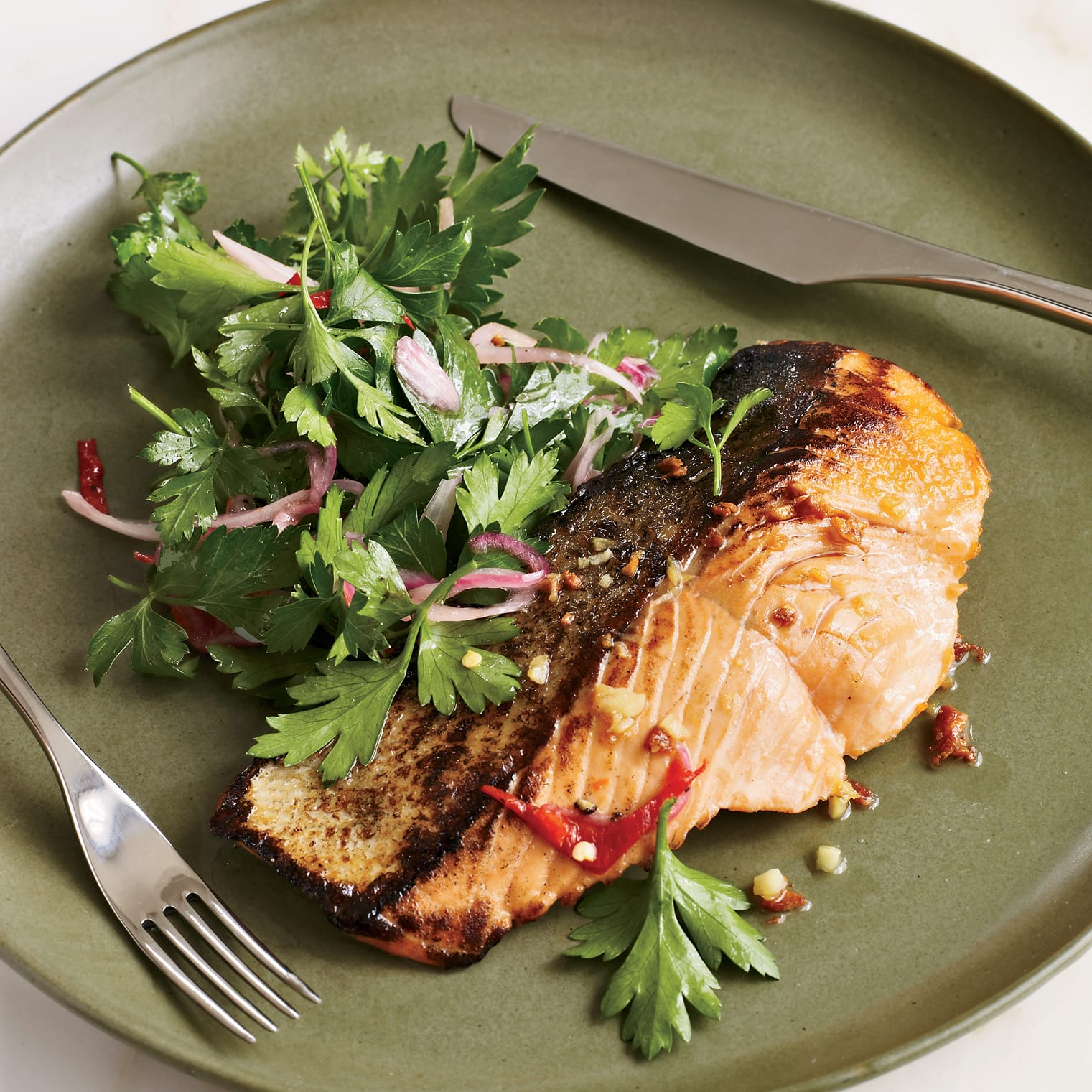 Salmon with Vodka Sauce and Parsley Salad