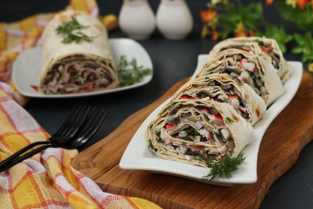 wraps with eggs and crab sticks