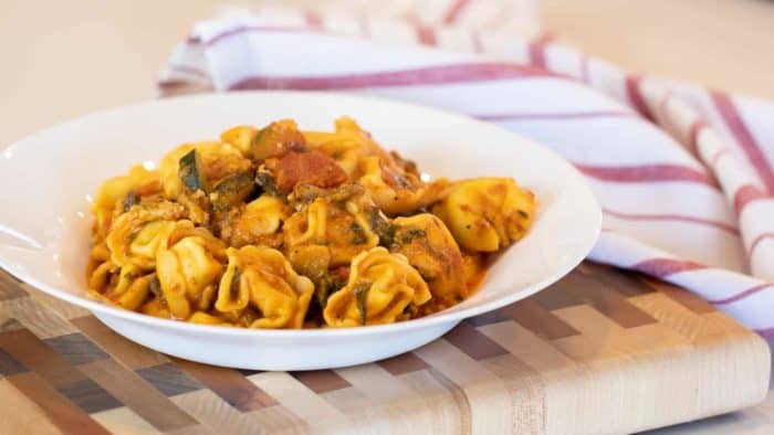 Cheese Tortellini with Ground Turkey, Spinach and Zucchini Marinara