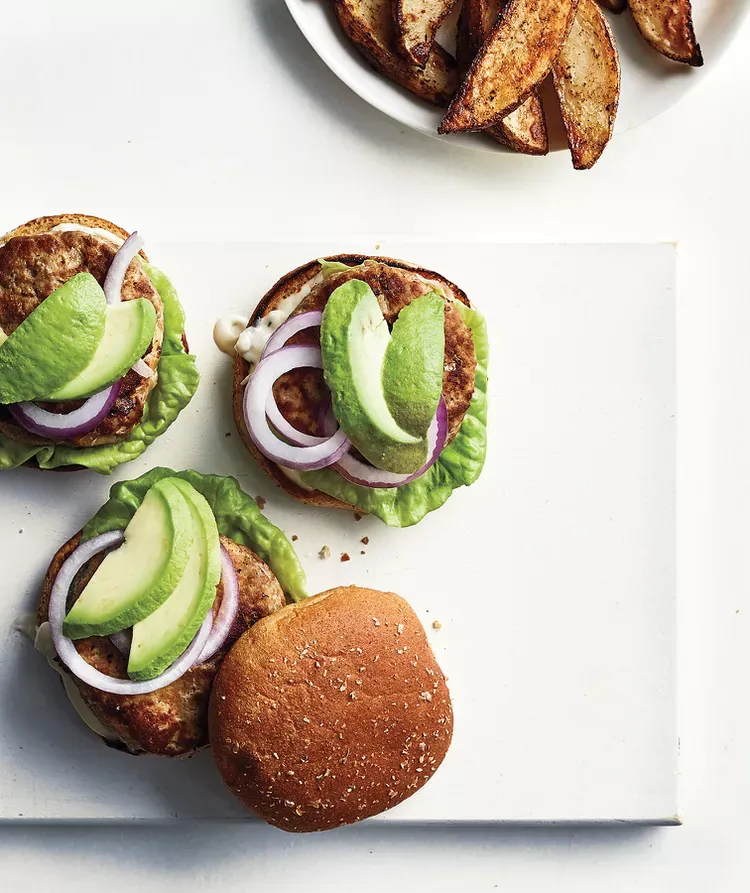 Turkey Burgers With Lime Mayo (Served with Potato Wedges)