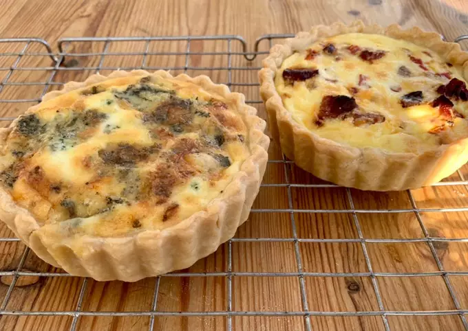 Stilton and Broccoli flan Chorizo Char-grilled red pepper flan