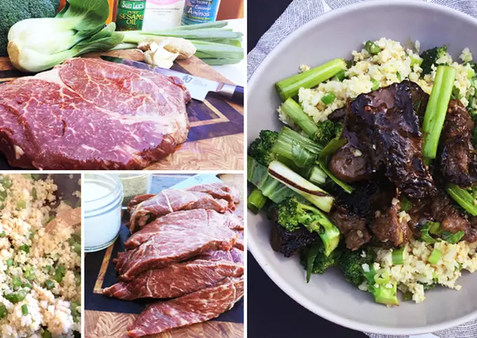 Wagyu Mongolian Beef Stir Fry with Scallion Cauliflower Fried Rice