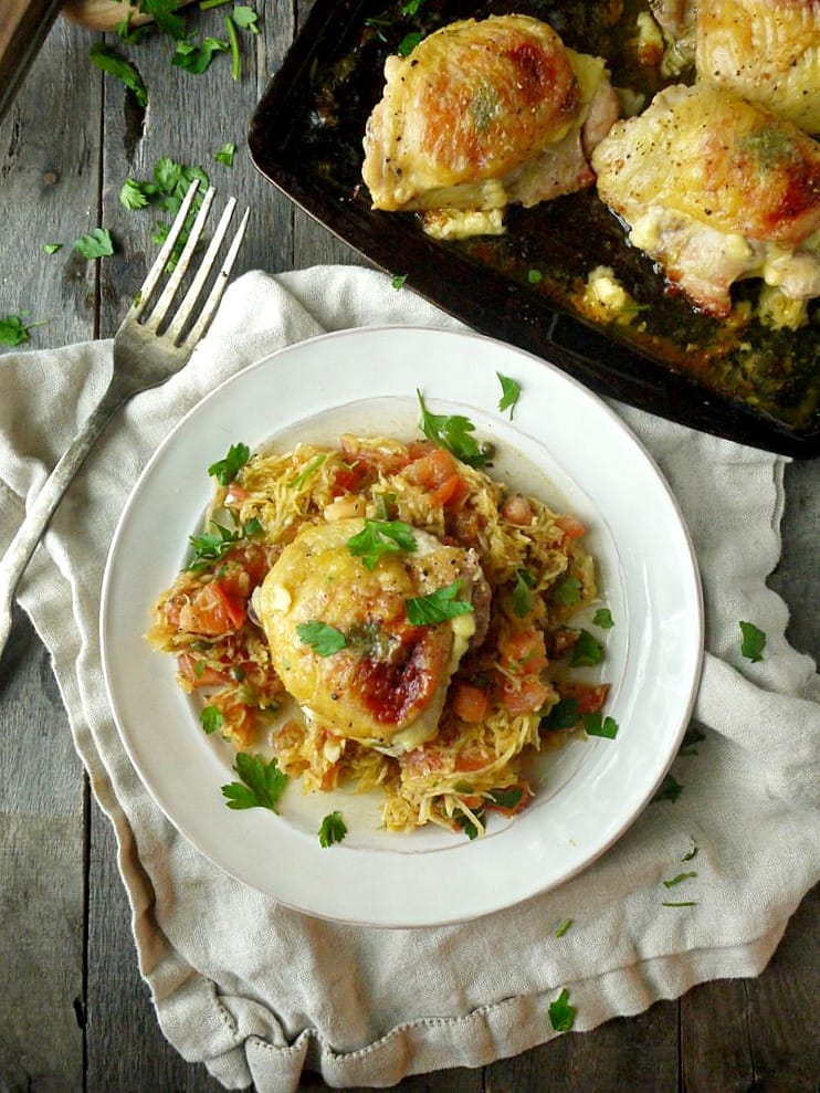 Dubliner Cheese and Tomato Roasted Chicken Thighs