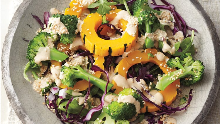 Steamed Broccoli and Squash with Tahini Sauce