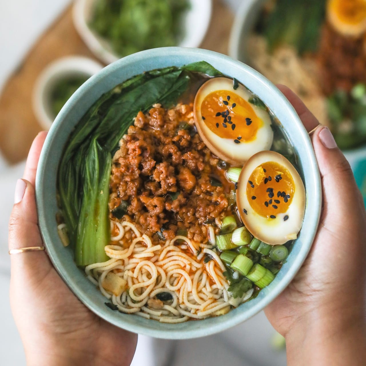 Garlic Noodle Soup With Spicy Ground Pork