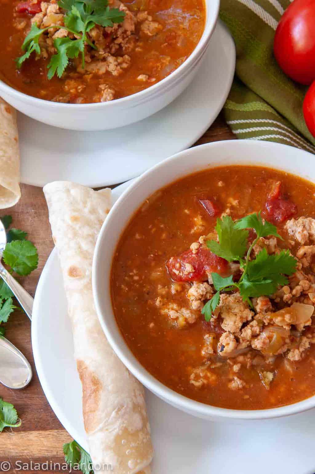Quick Green Chile Stew with Ground Pork and Tomatoes