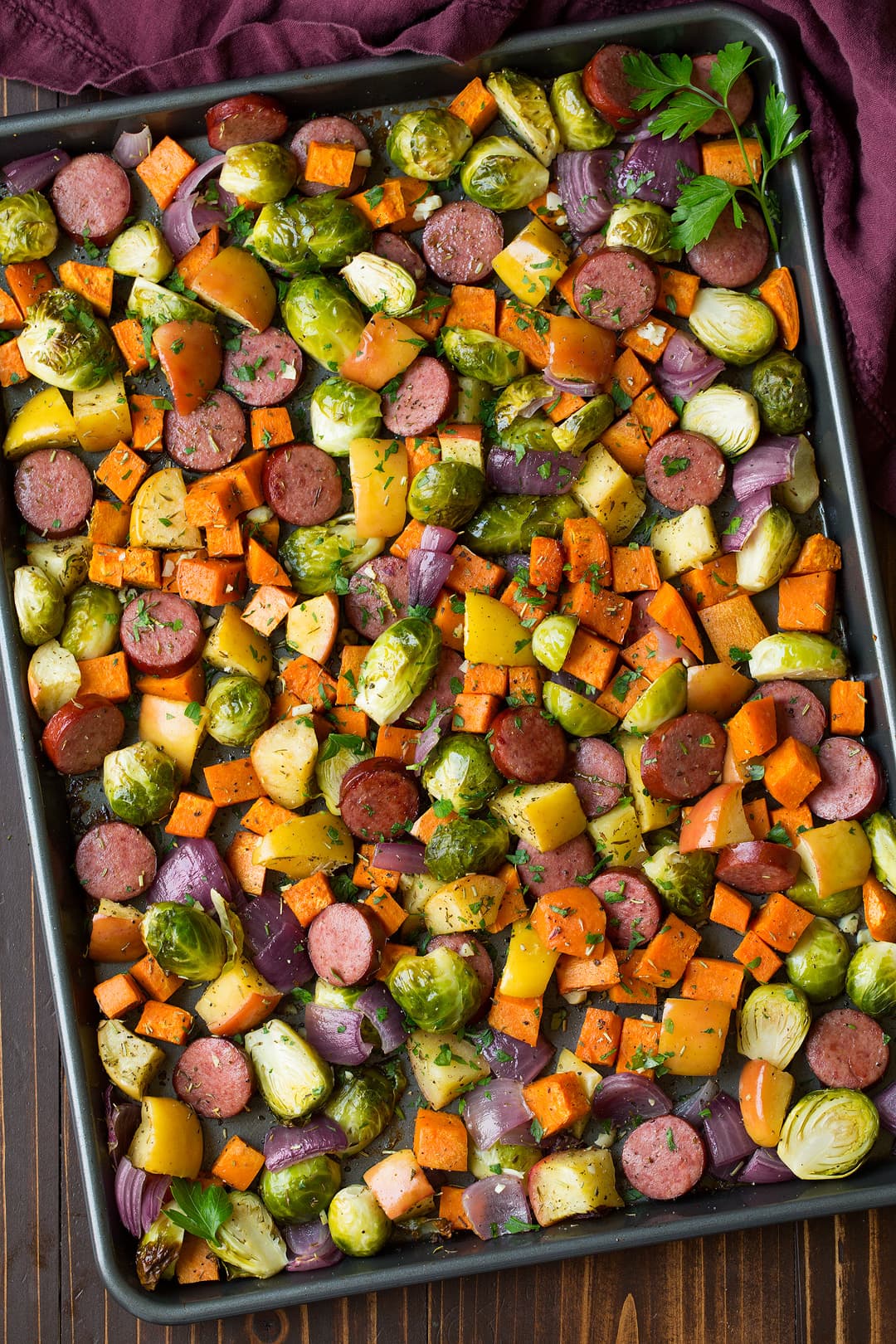 One-Pan Sausage and Apple Sheet Pan Dinner Recipe