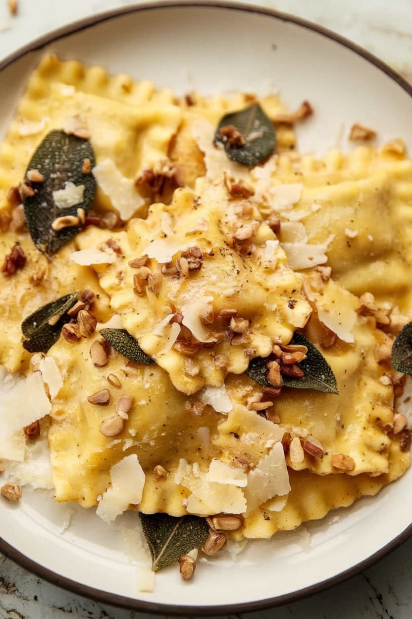 Pumpkin Ravioli with Brown Butter and Sage