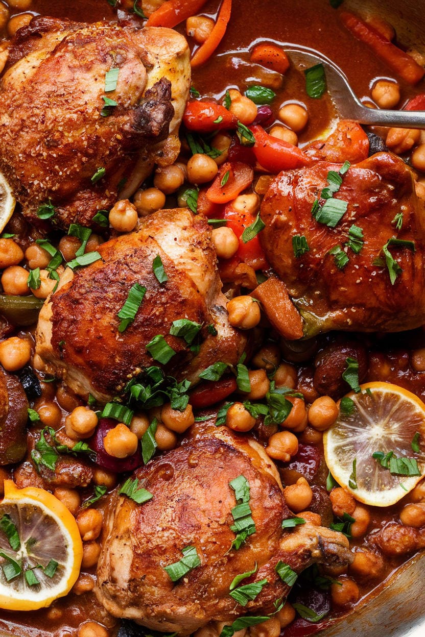 One Pan Moroccan Chicken and Chickpeas