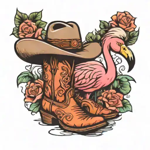 wild west with boot-shaped cowboy hat tattoos in cartoon style