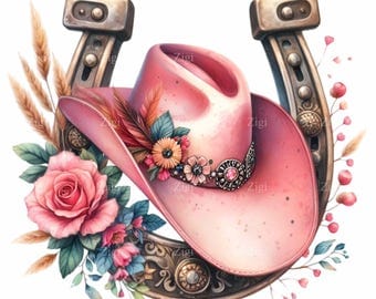 wild west with floral-adorned cowboy hat tattoos in vibrant colors