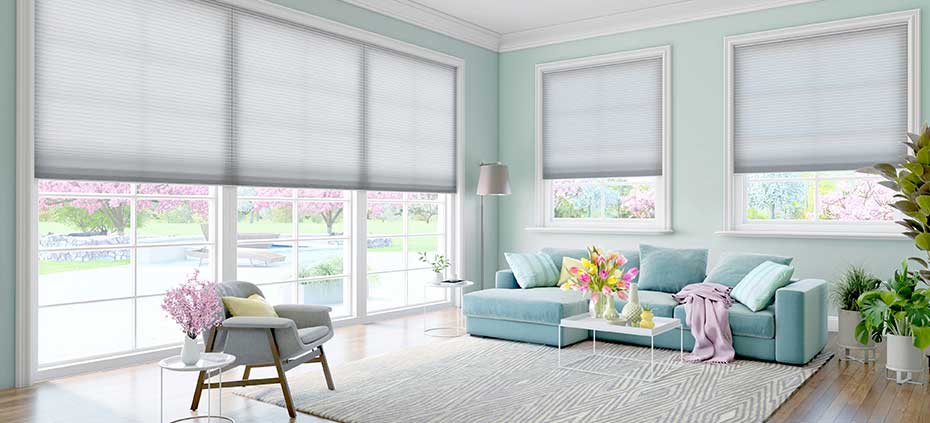 a stunning living room with cellular shades