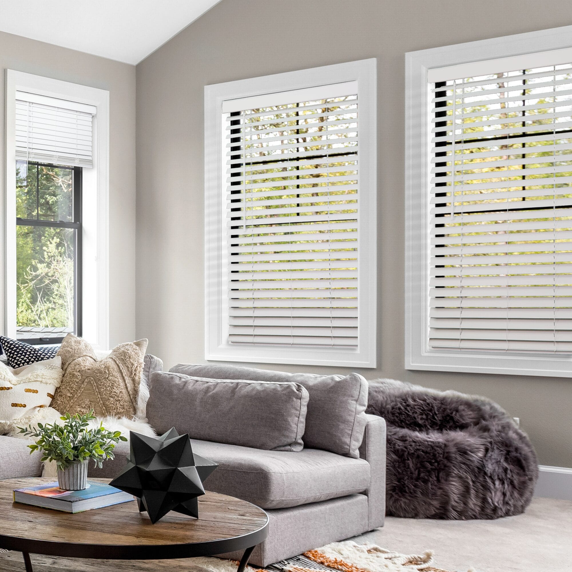 a stunning living room with cordless blinds