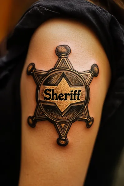 wild west with sheriff star cowboy hat tattoos in metallic ink