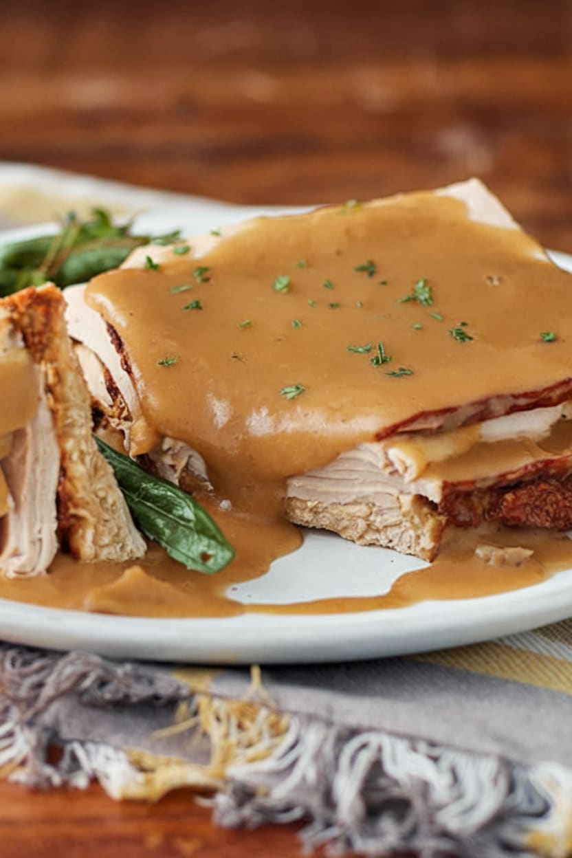Hot Turkey Sandwich with Mashed Potatoes and Gravy