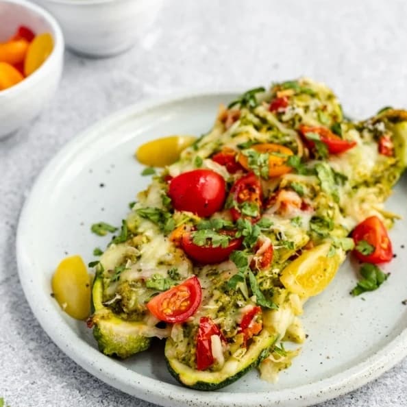Cheesy BBQ Chicken Stuffed Zucchini Boats