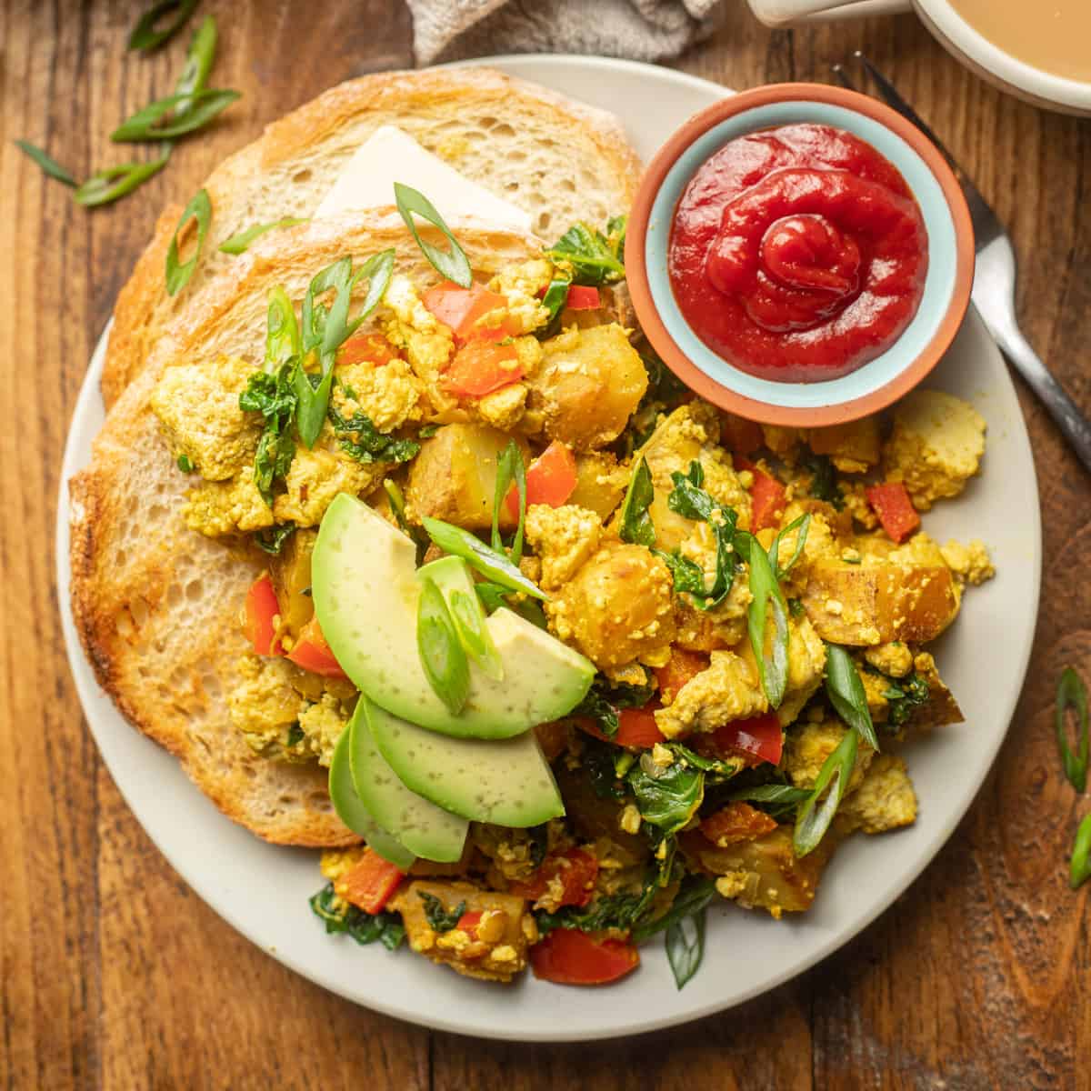 a savory breakfast dish with tofu scramble
