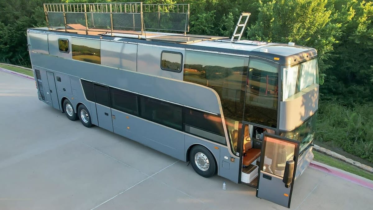 A Family of Eight Turned a Double-Decker Tour Bus Into Home