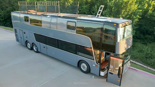 A Family of Eight Turned a Double-Decker Tour Bus Into Home