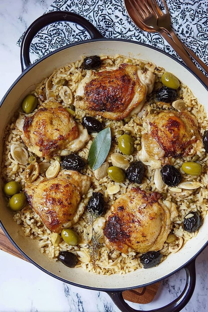 One Pan Chicken Marbella and Rice
